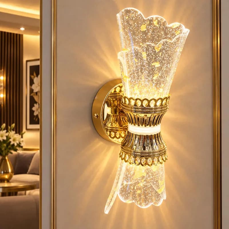 أبليك جداري LED فاخر بتصميم أكريليك مزدوج – ذهبي