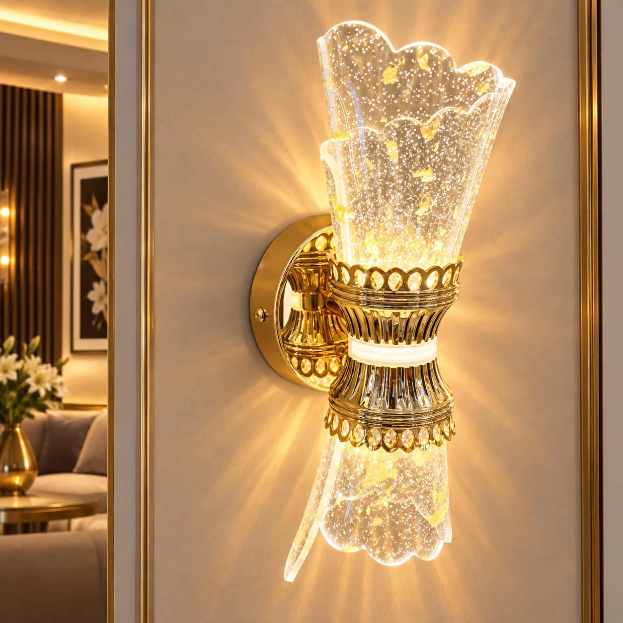 أبليك جداري LED فاخر بتصميم أكريليك مزدوج – ذهبي