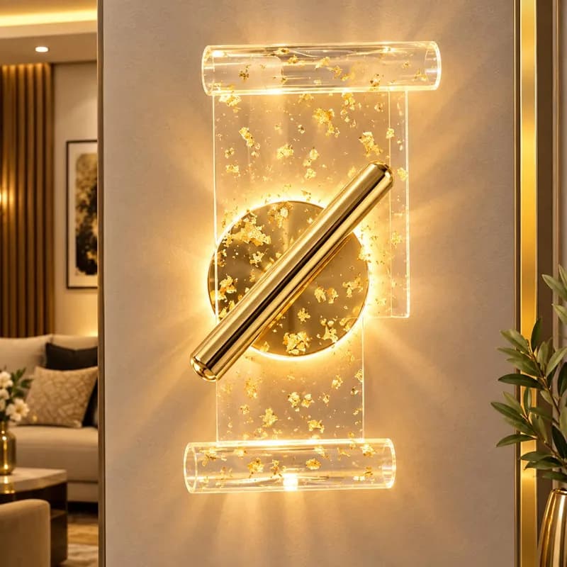 أبليك جداري LED ذهبي بتصميم هندسي عصري